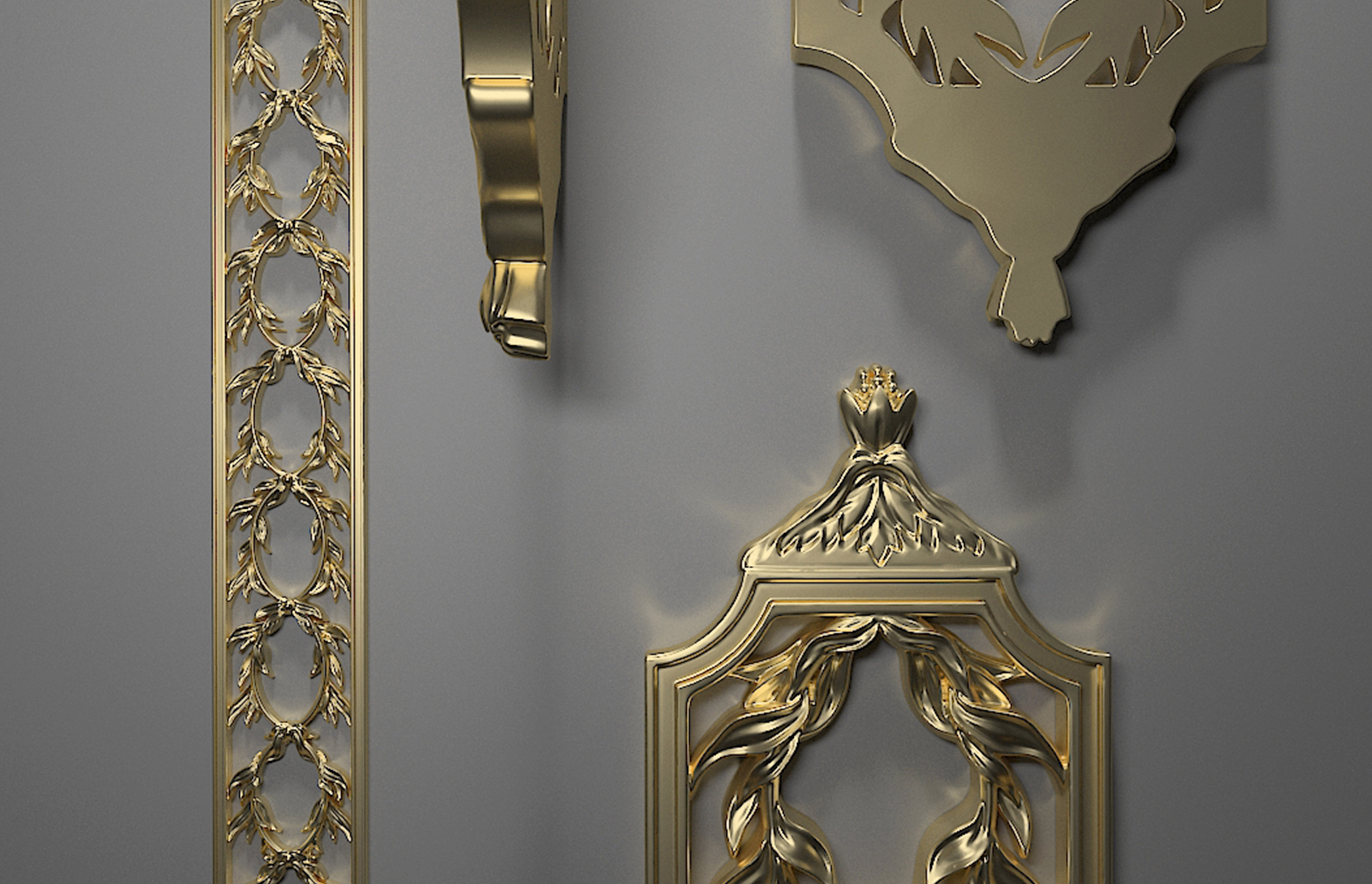 Lefreire Design — painel rococó em metal dourado, vista 01