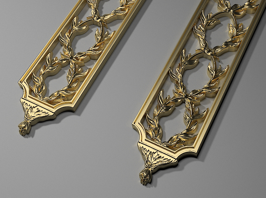 Lefreire Design — painel rococó em metal dourado, vista 02