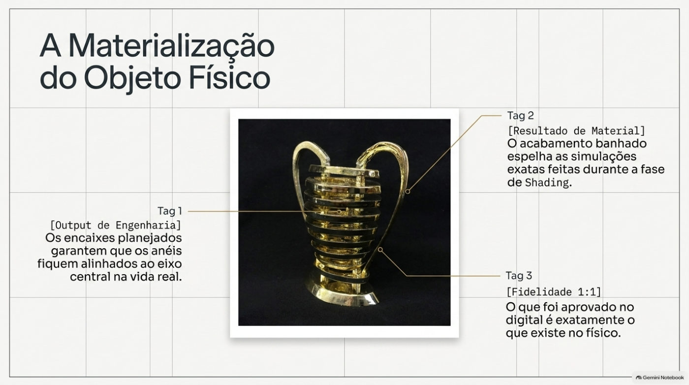 Materialização do objeto físico — troféu em metal